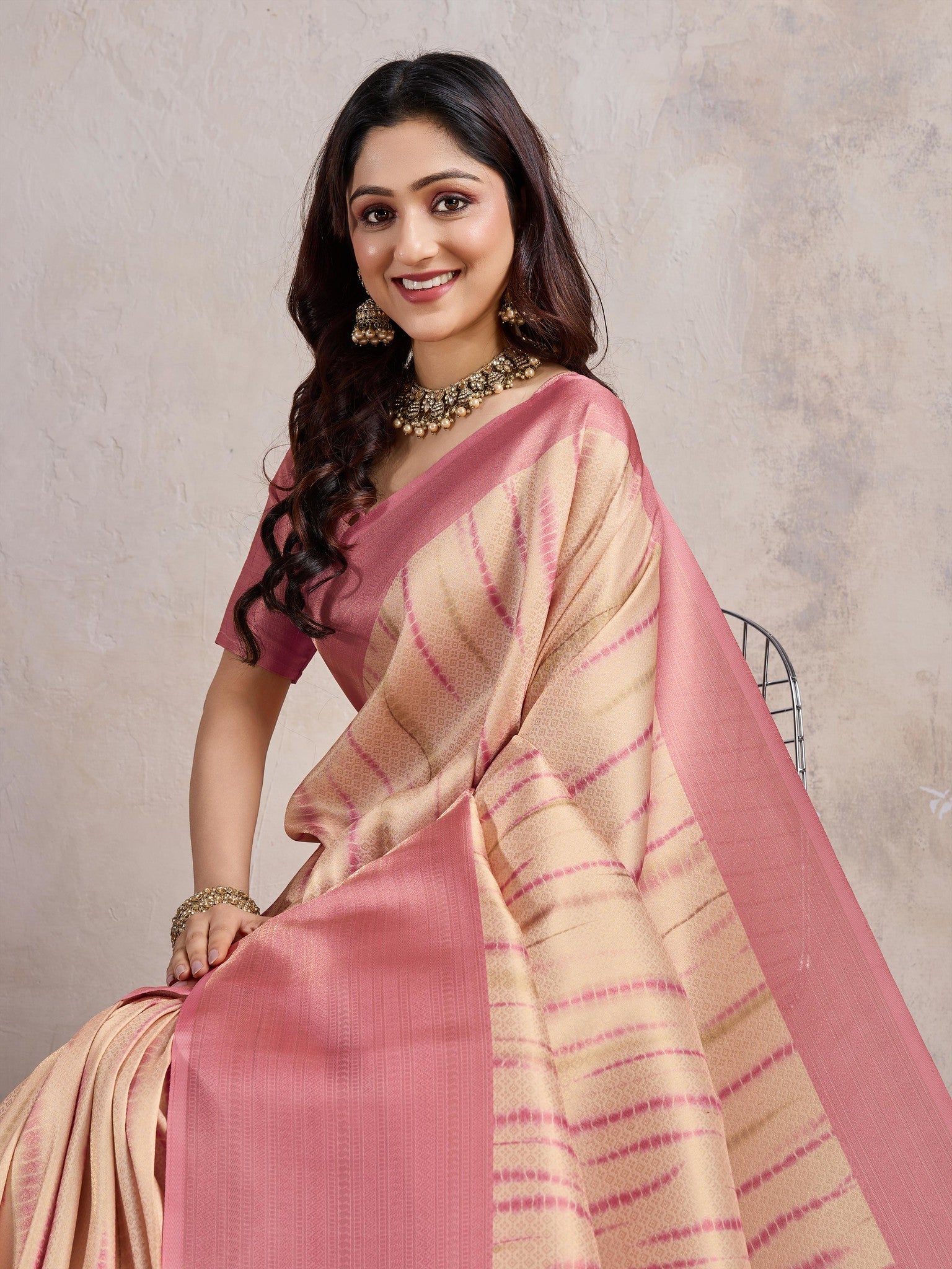 Pastel Pink Banarasi Silk Saree with 3D Kanoko Prints