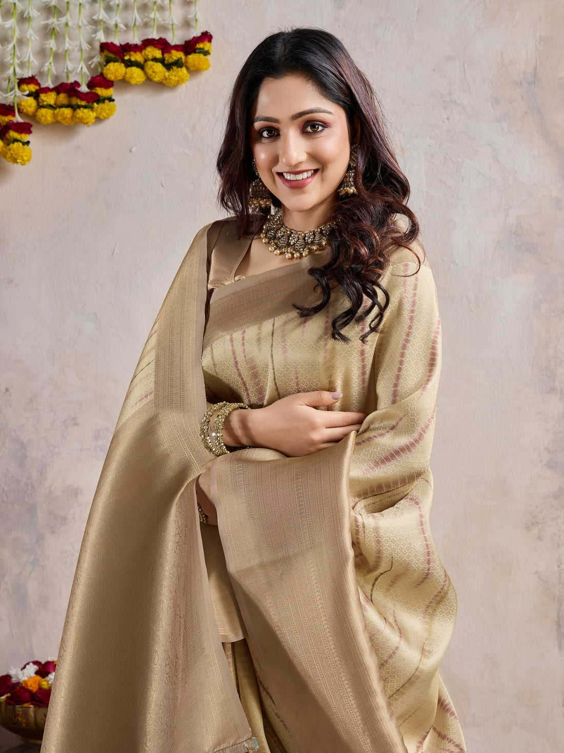 Gold Banarasi Silk Saree with Zari Highlights