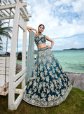 Teal Georgette Sequins & Zarkan Embroidery Lehenga Choli & Dupatta