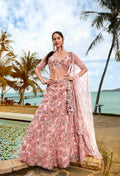 Coral Net Sequins Thread Embroidery Lehenga Choli & Dupatta