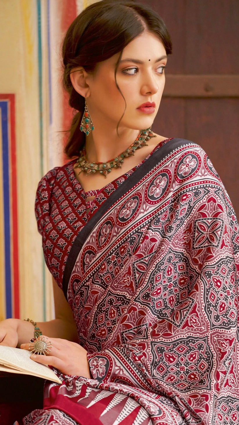 Ajrakh Print Saree