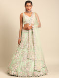 Lime Green Net Floral Sequins with Heavy Zarkan Embroidery Lehenga Choli & Dupatta
