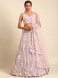 Mauve Net Floral Sequins Lehenga Choli with Heavy Zarkan Embroidery and Dupatta
