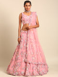 Pink Net Floral Sequins Lehenga Choli with Heavy Zarkan Embroidery and Dupatta