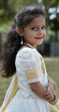 Kasavu Cotton White Kid's Lehenga Choli