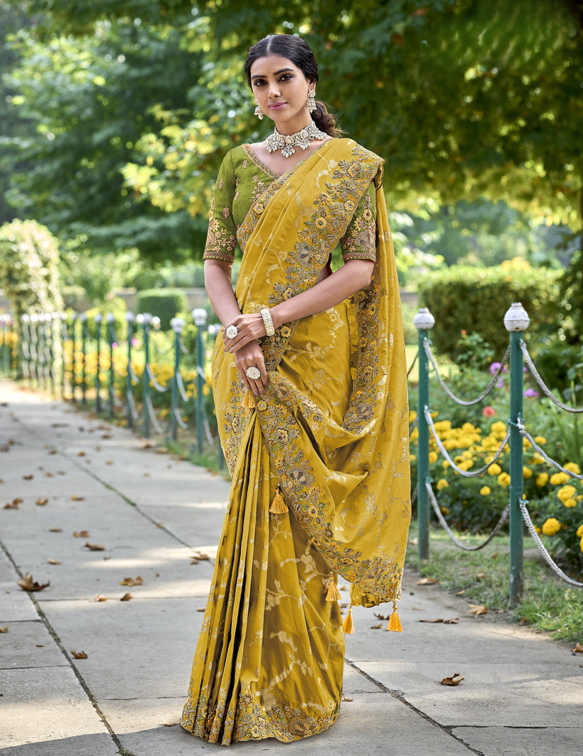 Golden yellow bridal saree hotsell