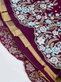 Burgundy Georgette Sequins and Thread Embroidery Lehenga Choli & Dupatta