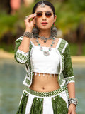 Green and White Flared Rajwadi Navratri Lehenga Choli