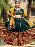 Captivating Green Printed Cotton Navratri Lehenga Choli With Dupatta