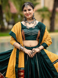 Captivating Green Printed Cotton Navratri Lehenga Choli With Dupatta