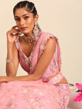 Pink Net Floral Sequins Lehenga Choli with Heavy Zarkan Embroidery and Dupatta