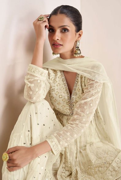 Georgette Wedding Salwar Kameez in White and Off White with Sequence work