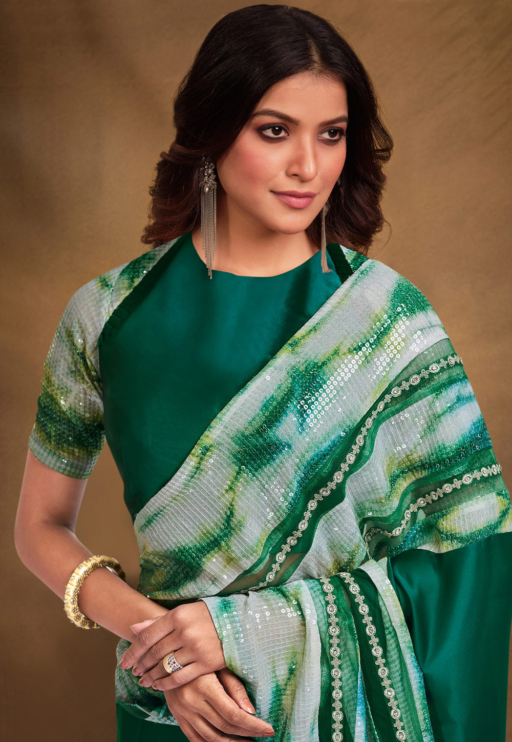 Green Japan Satin Printed Saree