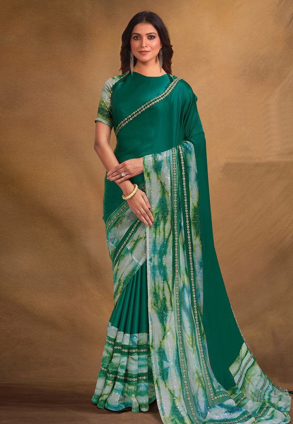 Green Japan Satin Printed Saree