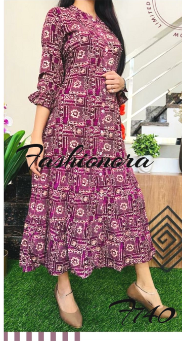 Party wear Premium Rayon Printed Dress with Hand Work Kurti