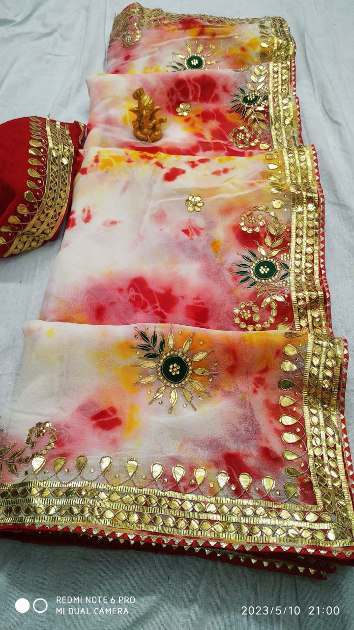 Buy Designer Gota Patti Bandhani Saree, Multi Color Hand Crafted  Traditional Jaipuri Bandhej Chunari Saree, Rajasthani Party Wear Saree  Online in India - Etsy