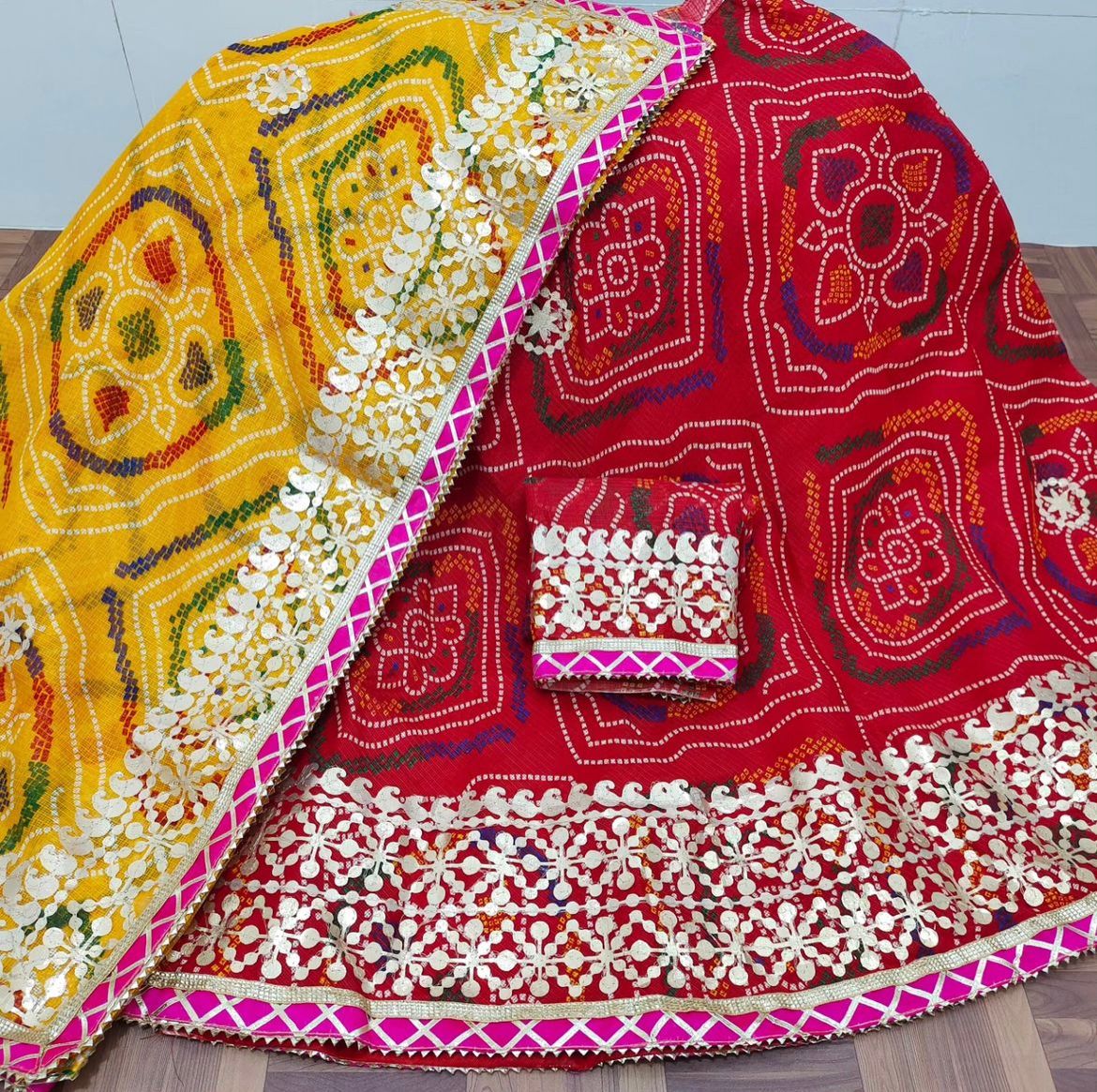 Rajasthani Traditional Kota Doriya Bandhej Print Lahenga Choli