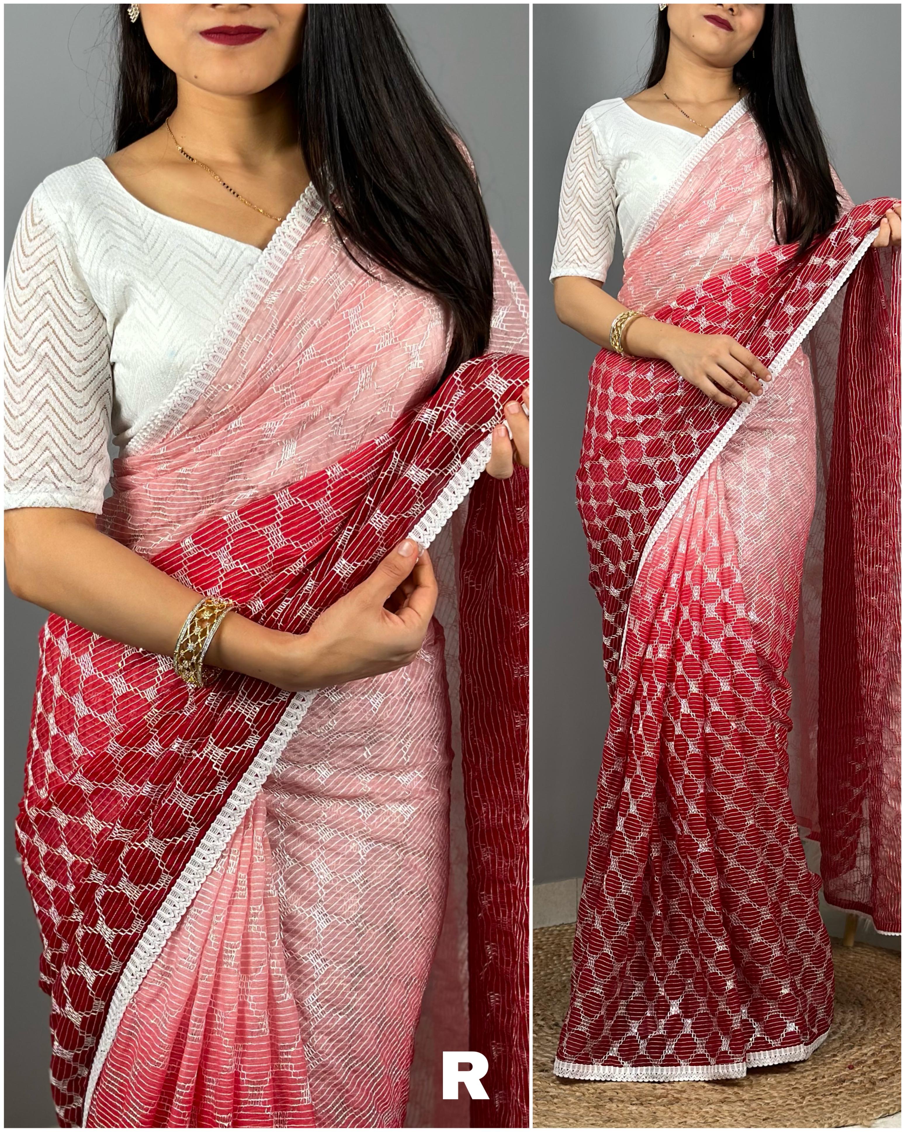 Red Colour Daily Wear Saree Blouse Designs designer georgette sarees