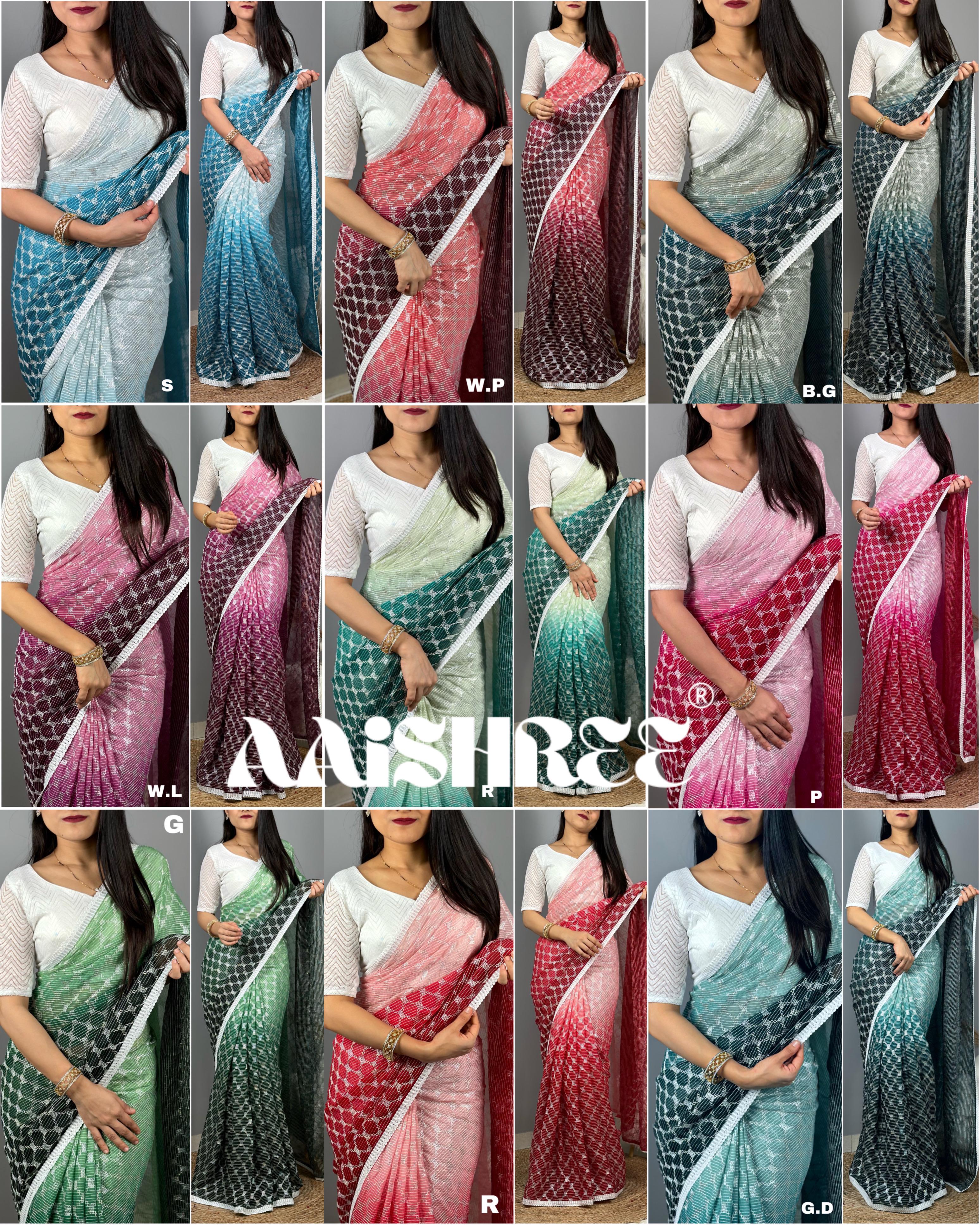 Sea Blue Handbrush Chiffon Saree