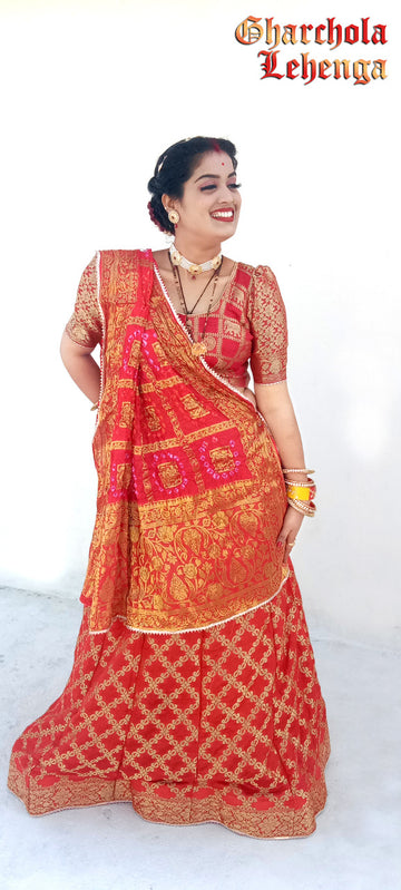 Beautiful Rajasthani Traditional Bandhej Ghatchola Lehenga Choli