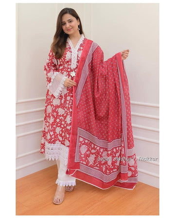 Beautiful Pakistani Cotton Floral Alia Cut Designer Suit