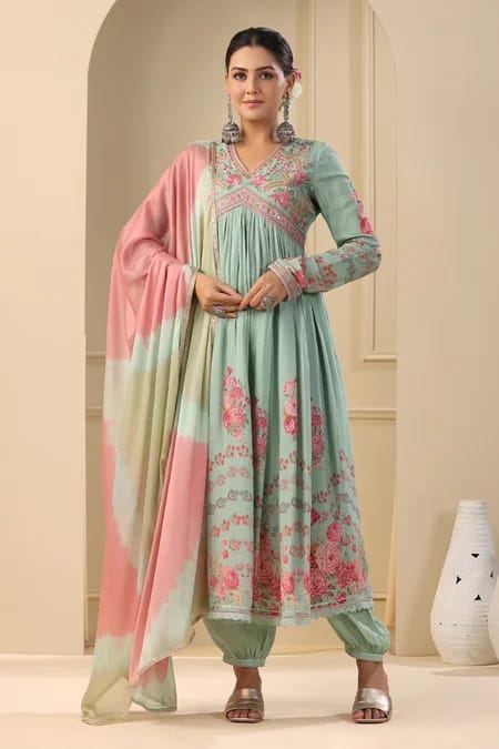 Beautiful Pakistani Muslin Alia Cut Designer Suit