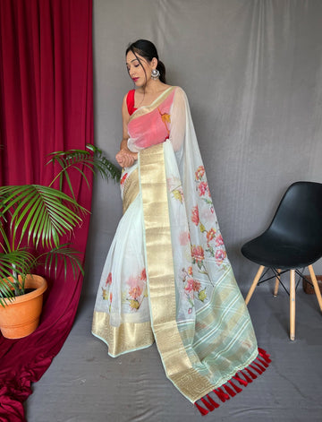 Beautiful Designer Pure Soft Orgenza Silk Pichwai Print Saree