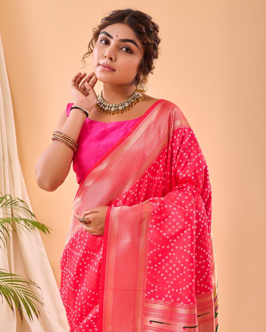 Pure Soft Designer Beautiful Bandhej Paithani Patola Silk Saree