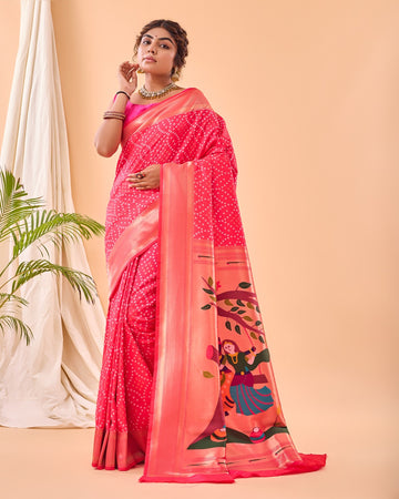 Pure Soft Designer Beautiful Bandhej Paithani Patola Silk Saree