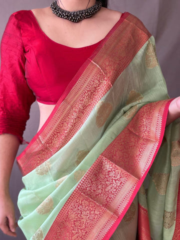 Beautiful Designer Pure Linen Chaap Saree