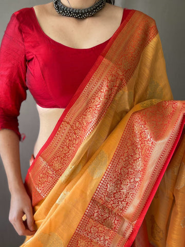 Beautiful Designer Pure Linen Chaap Saree