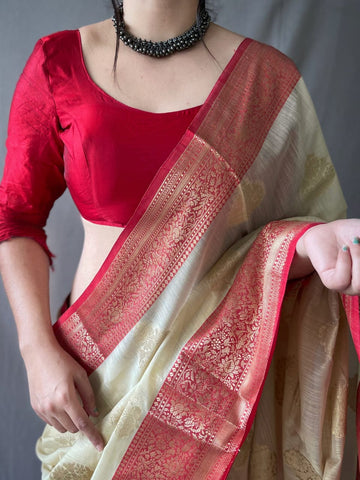 Beautiful Designer Pure Linen Chaap Saree