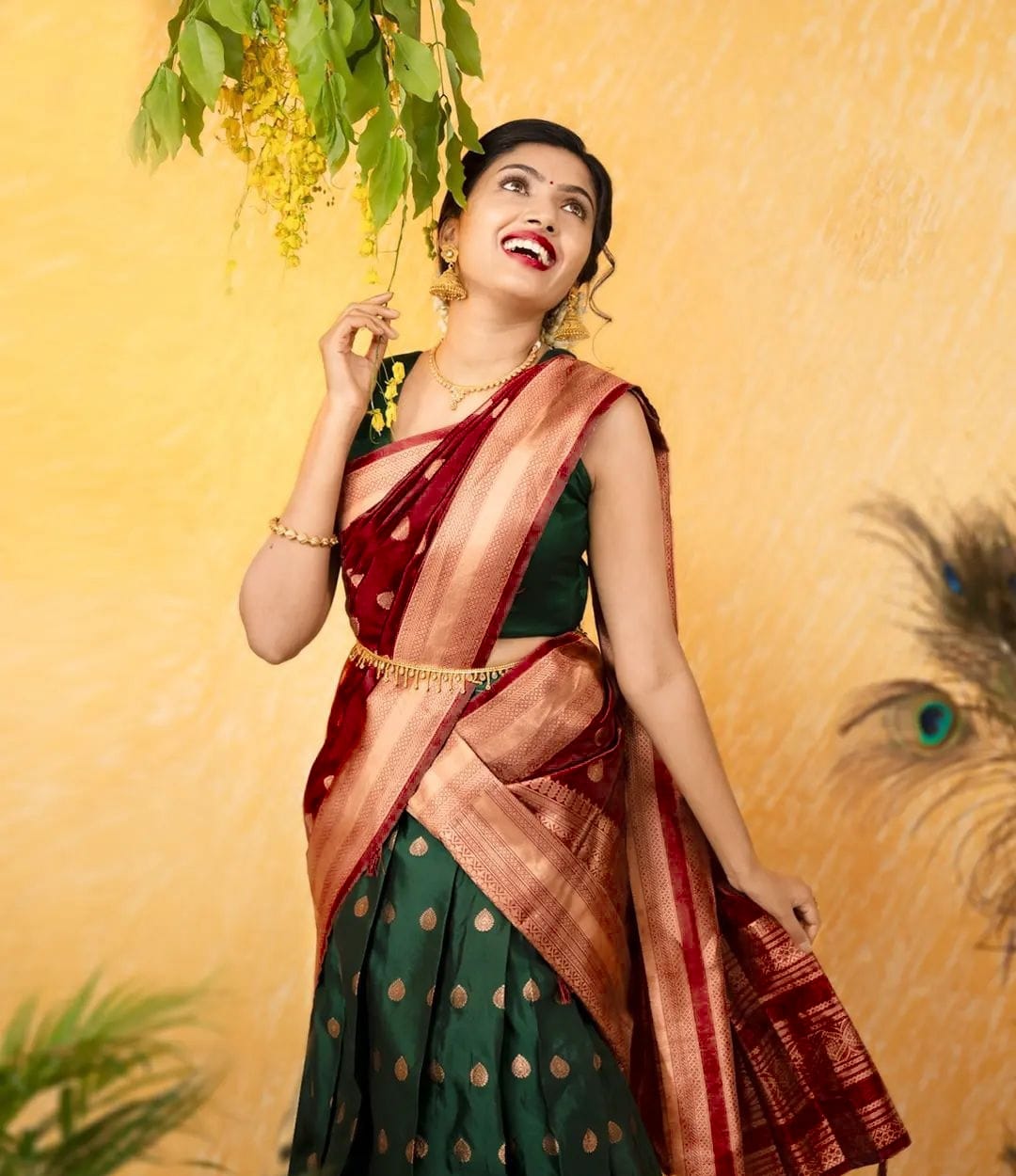 Traditional Half Saree /Lehenga Unstitched Material, Women's Fashion,  Dresses & Sets, Traditional & Ethnic wear on Carousell