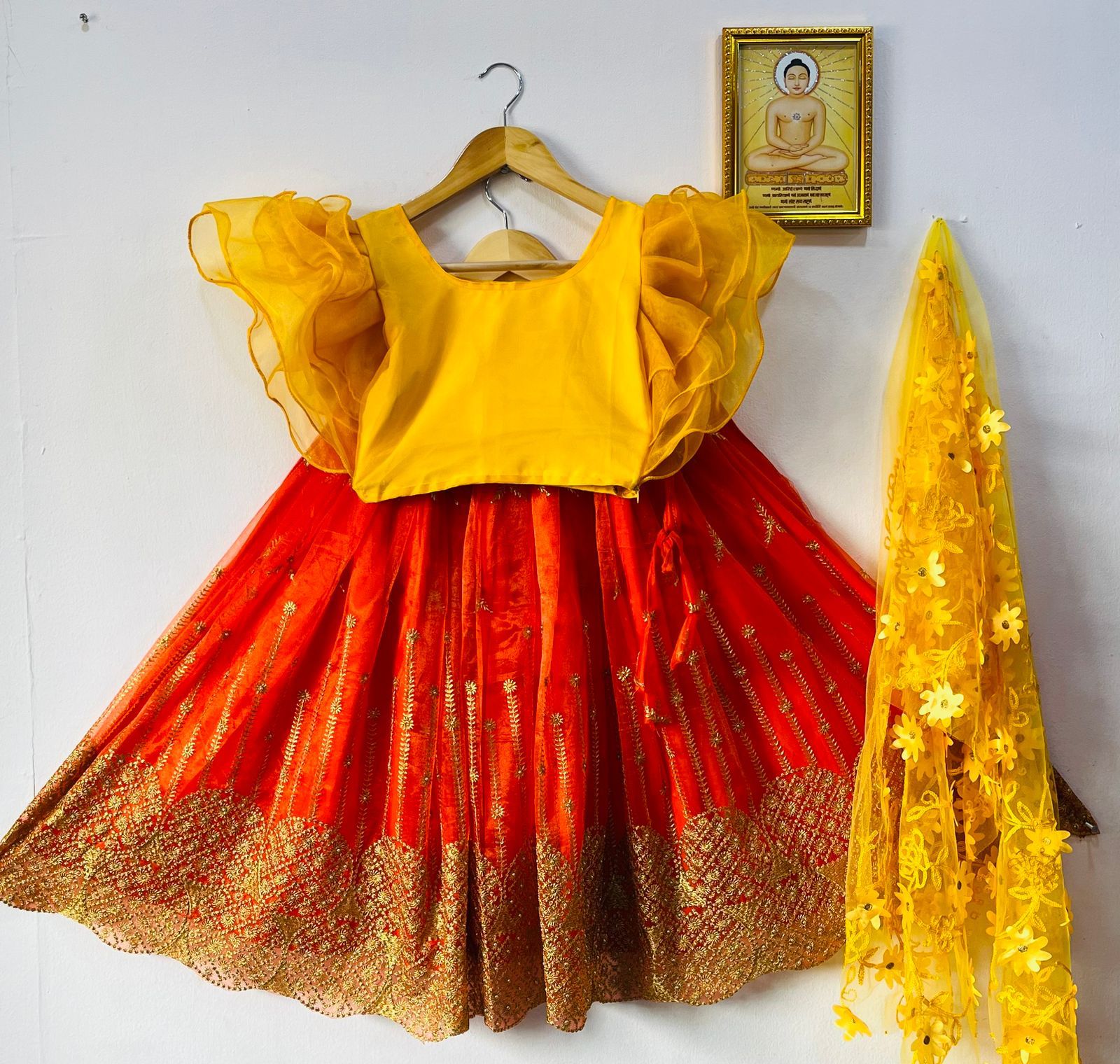 Kid's Beautiful Designer Soft Tissue Net Lehenga Choli