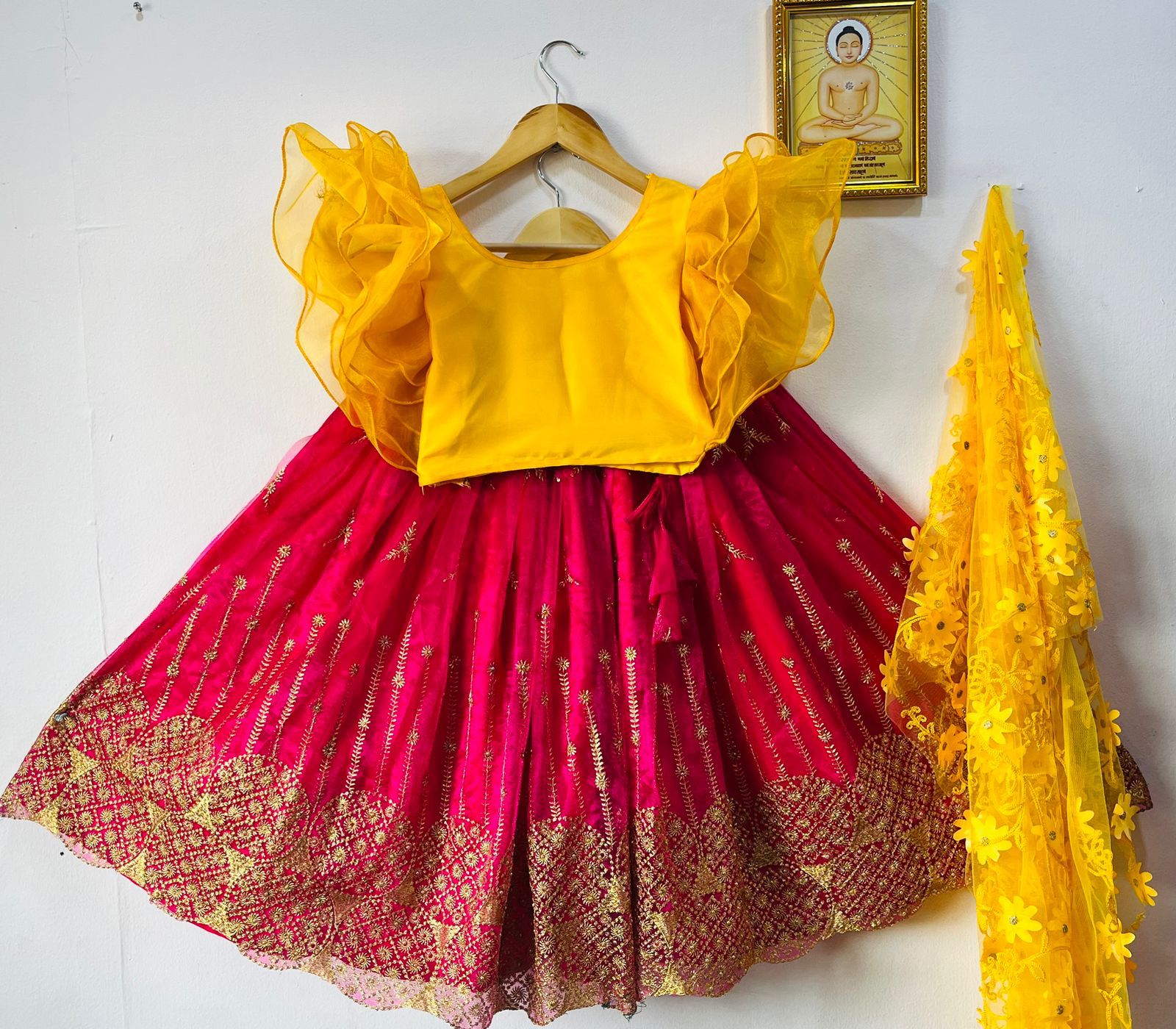 Kid's Beautiful Designer Soft Tissue Net Lehenga Choli