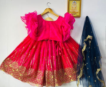 Kid's Beautiful Designer Soft Tissue Net Lehenga Choli