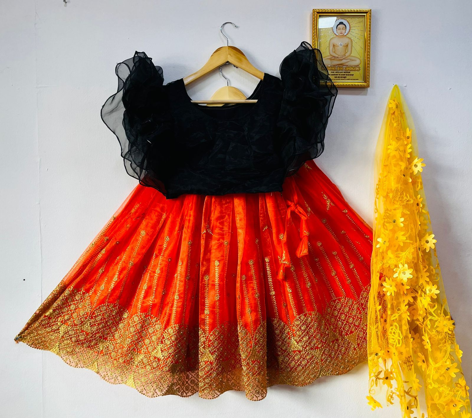 Kid's Beautiful Designer Soft Tissue Net Lehenga Choli