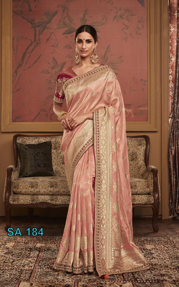 Beautiful Designer Kimora Pure Soft Dola Silk Sindhuri Maharani Silk Wedding Saree 184