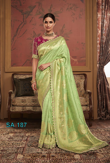 Beautiful Designer Kimora Pure Soft Dola Silk Sindhuri Maharani Silk Wedding Saree 187