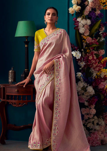 Beautiful Designer Pink Banarasi Kanjivaram Wedding Saree