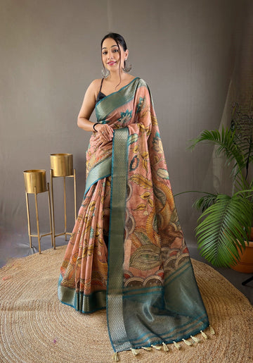 Beautiful Pure tussar Silk Kalamkari Print  Saree