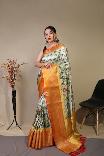 Beautiful Pure kanchipuram Dharmavaram Kalamkari Digital Printed Saree