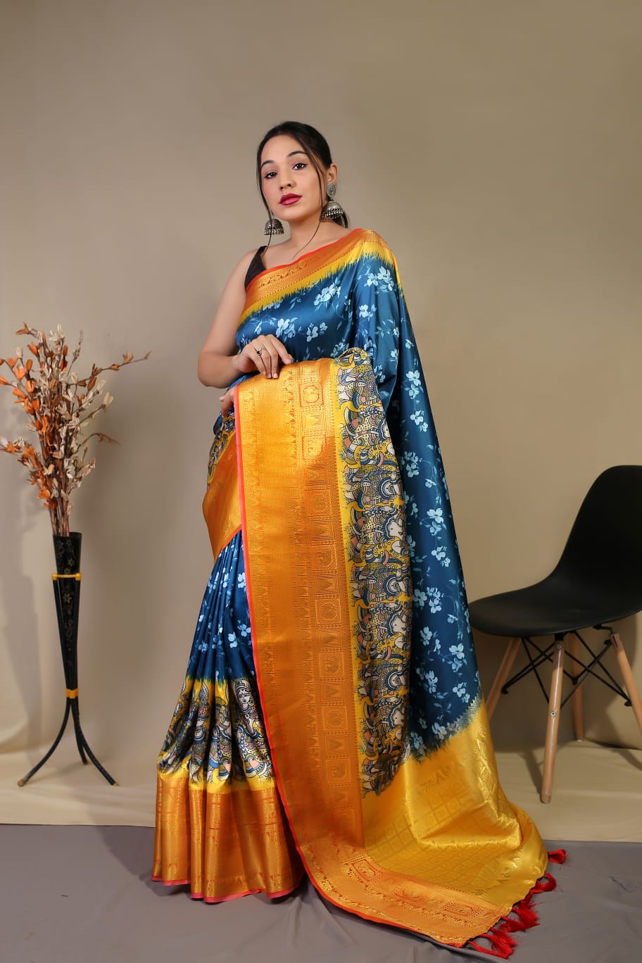 Beautiful Pure kanchipuram Dharmavaram Kalamkari Digital Printed Saree