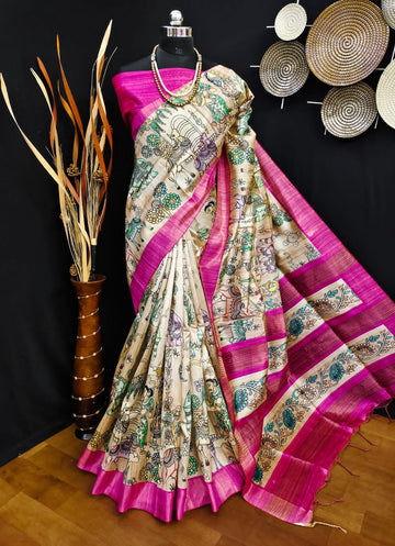 Party Wear Kalamkari Soft Tussar Silk Saree