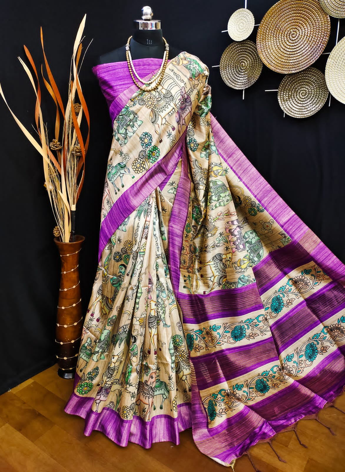 Party Wear Kalamkari Soft Tussar Silk Saree