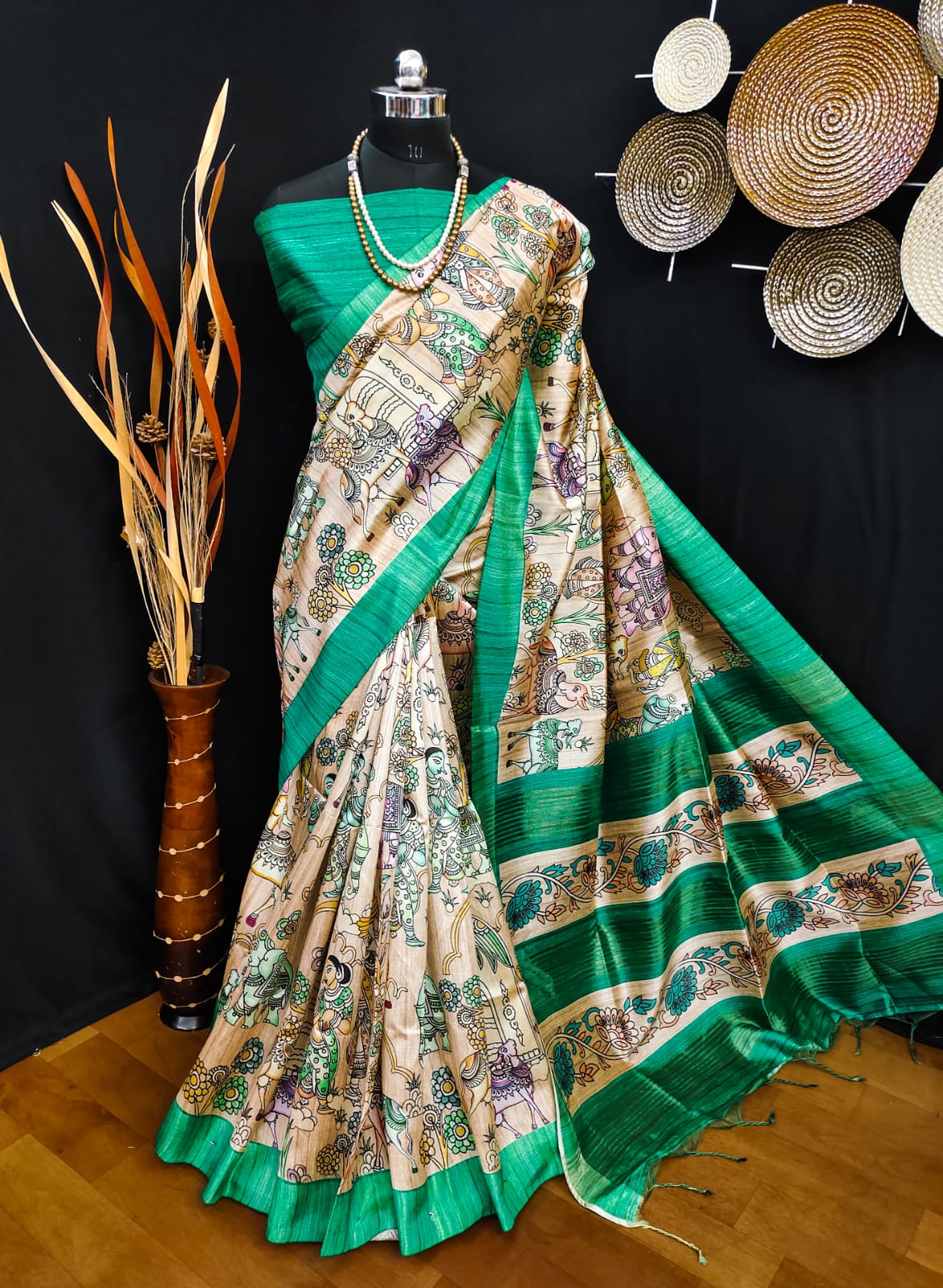 Party Wear Kalamkari Soft Tussar Silk Saree