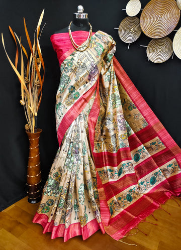 Party Wear Kalamkari Soft Tussar Silk Saree