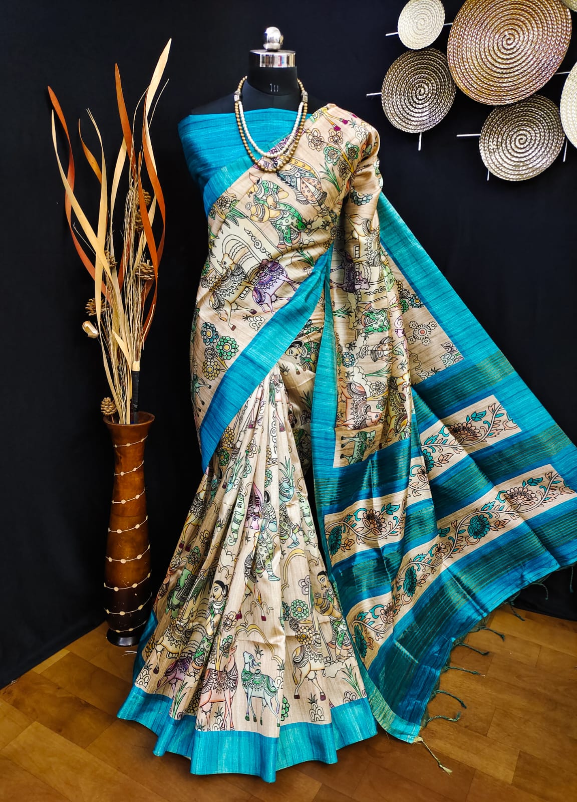 Party Wear Kalamkari Soft Tussar Silk Saree