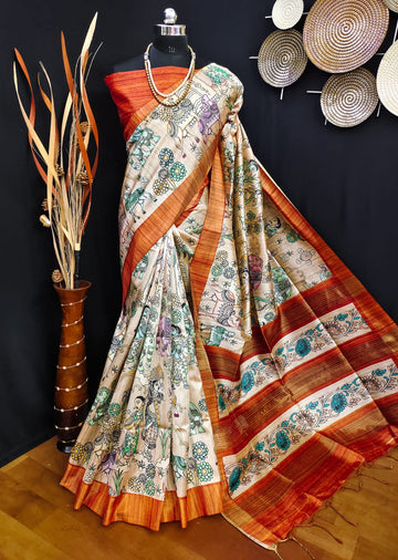 Party Wear Kalamkari Soft Tussar Silk Saree