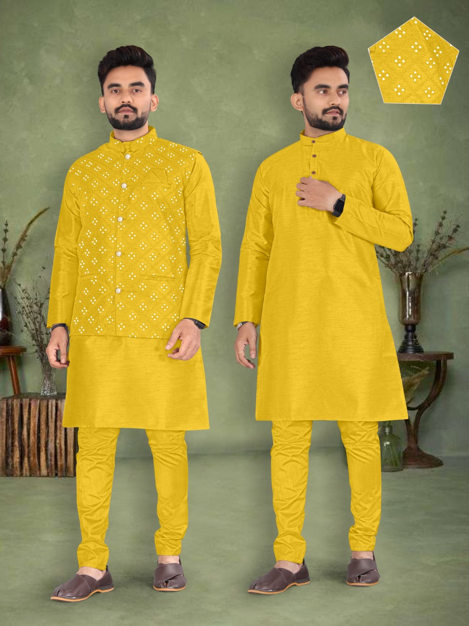 Party Wear Festival Kurta Pyjama With Modi Jacket ( Koti )